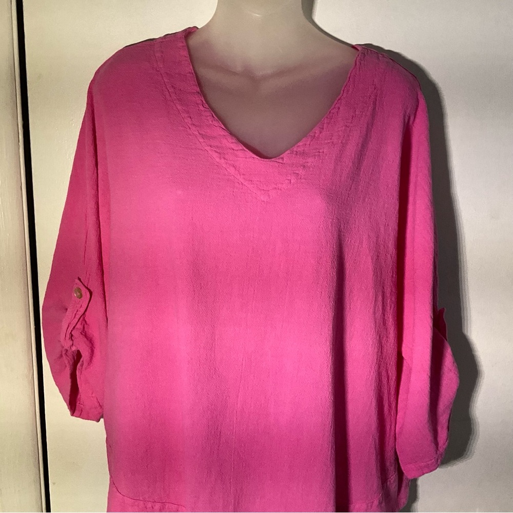 Cottonways Pink Dorie Top Cotton Gauze V Neck Pointed Bottom 2XL - Picture 7 of 11